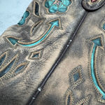 Dan Post Arrow Boots 8.5 Brown Pink Teal Flowers Heart Cutouts Photo 6