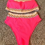 Hot Pink High Waisted Ribbed Bikini Set Womens Extra Large Swimwear Pink Size XL Photo 0