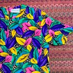 VINTAGE VIBRANT FUNKY ABSTRACT LEAF PRINT BLOUSE Purple Photo 1