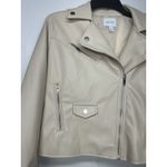 Nine West Women’s  Faux Leather Moto Jacket Size Small Cream Zip Pockets Photo 4