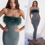 House Of CB NWOT  Juliene Feather Strapless Eucalyptus Green Maxi Dress sz XL Photo 1