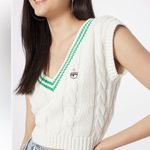 Chiara Ferragni White and Green Cable Knit Cropped Top Size L Photo 0