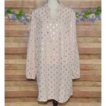 None Womens Pink Metallic Gold Polka Dot Short Shift Dress Size 3XL V-Neck Sexy LS Photo 1