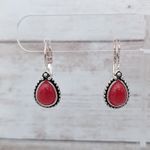 Vintage Earrings For Pierced Ears Red & Silver Tone Photo 0