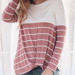 Vine & Love Pink‎ & White Striped Color Block Twist Front Top Photo 4