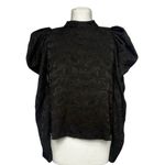 ZARA  Black Floral Textured Ruched Puff Long Sleeve Crew Neck Blouse Top Size S Photo 1