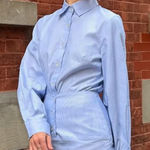 Mode Mischief Oversized Cinch Shirt Striped Cotton Button Down XS Long Sleeve White Photo 0