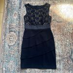 Connected Apparel  Navy Blue Sequins Lace Sheath Dress Tiered Skirt Size 8 Photo 6
