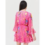 Saloni Marissa Ruffle 100% Silk Pink Floral Long Sleeve Mini Dress Women size 6 Photo 1