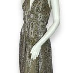 ABS Allen Schwartz A.B.S. Allen Schwartz Silk Dress Halter Deep V-Neck Cut-Out Metallic Thread Sz 8 Photo 0