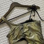 NWT DAHLA Women One Piece Snakeskin Print Swimwear Sexy Cut Out One Shoulder S Gold Photo 7