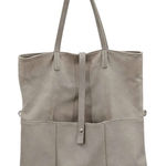 Moda Luxe Tote Shoulder Bag Pebbled Leather Suede Tan Beige Photo 0