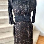 Vintage Black 1960s Black Abstract Floral Bow Belt Sheath Dress Photo 0
