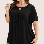 Bloomchic Plain Ruffle Sleeve Keyhole Gathered Crew Neck T-Shirt Photo 2
