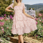 Floral tiered ruffle midi dress Pink Photo 0