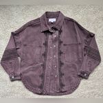 Dear John  Purple/Maroon Denim Button-Up Jacket with Embroidered Aztec Details Photo 0