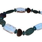 Wood & Beach Shell Long Blue & Brown Women’s Vintage statement Necklace Black Photo 5