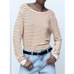 ZARA Long Sleeve Stripe Knit Boat Neck Lightweight Sweater Top S Red Cream #3280 Photo 1