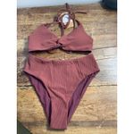 Berlook Wine Red Twist Backless Bikini NWT size small Brown Photo 3