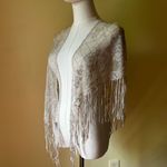 Vintage‎ 70s Metallic Fringe Shawl Made in Japan Boho Disco Festival Wrap Silver Photo 1