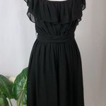 Akualani Black Sleeveless Ruffle Top Lace Up Back Knee Length Dainty Dress Small Photo 0