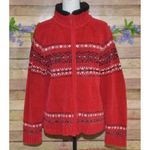 Carolyn Taylor Ladies Red Full Zip Faux Fur Fair Isle Sweater Cardigan Size XL Photo 4