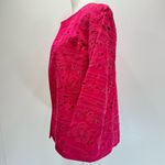 Chico's Chico’s Eyelet Bloom 3/4 Sleeve Open Front Jacket Vivacious Hot Pink 1/M Barbie Photo 4