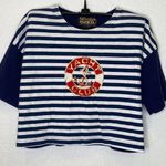 Piccadilly Fashions Vintage Yacht Club Striped Short Sleeve Cropped Top EUC OS Blue Size M Photo 0