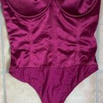Lulus NWT Lulu’s strapless shiny satin maroon bustier, thong with snap closure; XS Photo 0