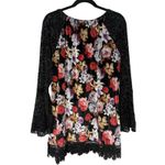 Calessa Dark Floral Velvet Bell Sleeve Tunic Top Women L Black Multicolor Boho Size L Photo 1