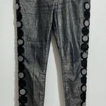 Woman’s Luxury Blues Sun Metal Embelished Stretch Shiny Straight Leg Jeans 9 Blue Size undefined Photo 0