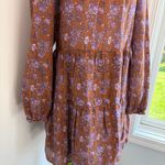 Xirena Lea Cottage Boho Brown Floral Dress Small Oversized Golden Silk Cotton Photo 4