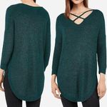 EXPRESS  Strappy Circle Hem Tunic Sweater Solid Teal Green Blue 3/4 Sleeve Winter Photo 0