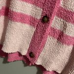 None Pink Multi Striped Button Down Fuzzy Knit Cardigan NEW Photo 4