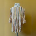Blue Island  Beach Coverup Tropical Striped Mini Pullover Dress Tie Front Small Photo 1
