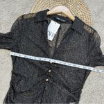 ZARA NWT Women’s Ruched Front Lace Blouse Top V-Neck Sheer Shimmer Black Gold M Photo 14
