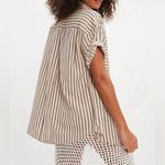Free People  Ivory Striped Christopher Linen Shirt Oversized Sz S NWT Photo 11