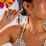 Resin Beaded Dangle Earrings Ethnic Bohemian Style Perfect for‎ Parties & Casual Photo 0