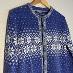 Croft & Barrow Periwinkle White Fair Isle Ski Sweater Silver Toggles Chenille Cardigan Winter Photo 1