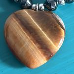 New Hand Crafted Heart Shaped Tiger’s Eye and Hematite Bead Necklace Brown Photo 5