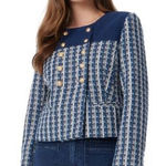 Sam Edelman  Blue Tweed Fiona Double Breasted Collarless Blazer Size Medium Photo 0