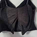 EXPRESS Metallic Pleated Bow Back Cropped Cami Gunmetal Size M NWT Photo 12