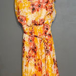 INC International Concepts Yellow Pleated Midi Sundress Size 14 Photo 0