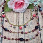None Pretty Gold Tone Multi Strand Beaded Shades of Pink Boho Necklace 19" Layered Photo 0