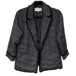 Cupcakes & Cashmere Gregory Tweed Fringe Open Front Blazer Size Medium Black Photo 0