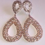 Huge Elegant Rose Gold Tone Teardrop Faux Pearl Earrings Photo 0