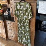 Sonoma Femme Puff Linen Blend Midi Dress Green Floral Button Down Women’s large Photo 3