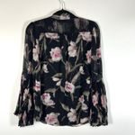 White House | Black Market WHBM Womens‎ Blouse Size 4 Black Floral V Neck Pullover Lined Lace Bell Sleeves Photo 6