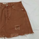 Free People We The  Denim Jeans Skirt Size 27 Brown Button Fly Deconstructed Photo 5
