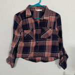 Love Tree  Cropped Button Down Shirt w/ Roll Tab Sleeves Women's Size Large Photo 0